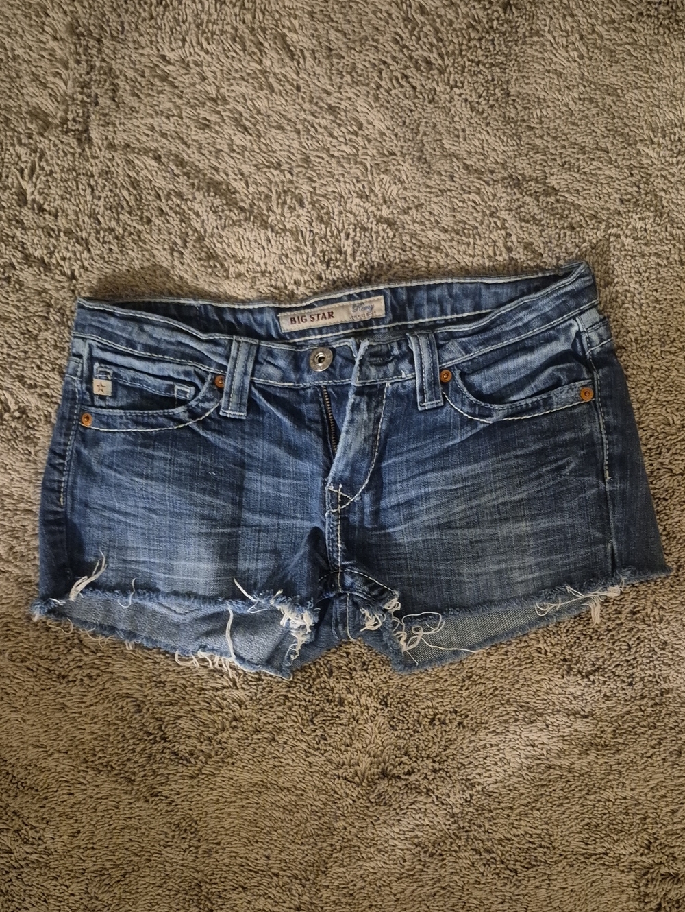 Big Star Distressed Dark Blue Denim Cutoff Shorts
